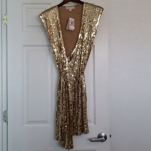 Gold sequin wrap dress